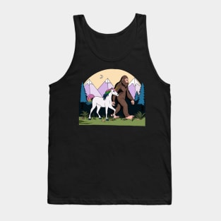 Mythical Creatures Bigfoot And Unicorn In The Wild Halftone Tank Top